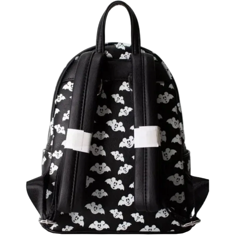 Black backpack with white ghost pattern on a white background