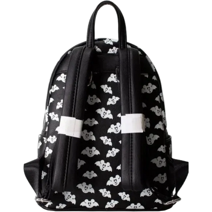 Black backpack with white ghost pattern on a white background