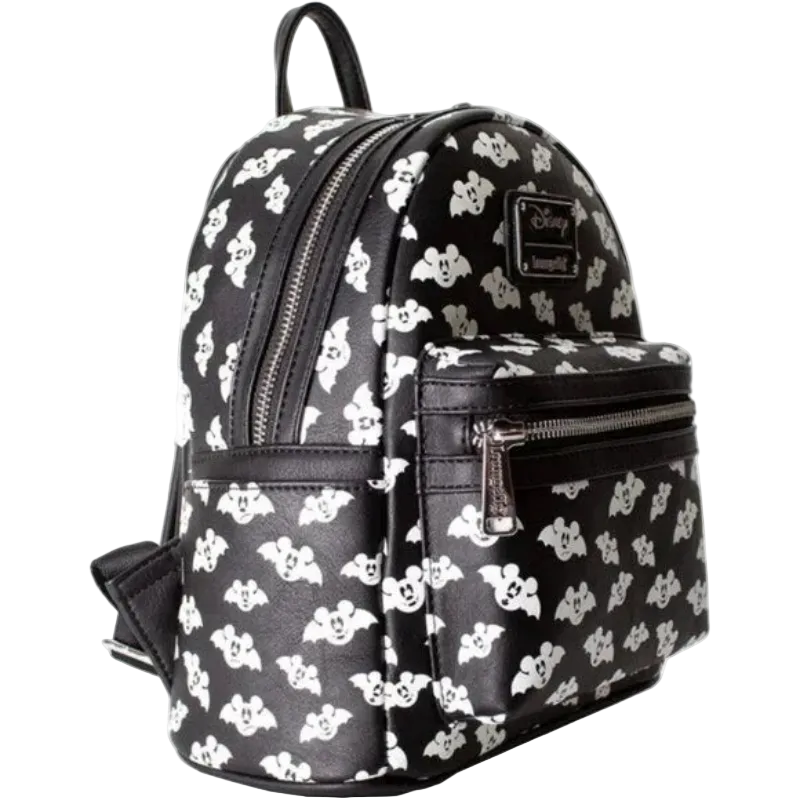 Black backpack with white floral pattern on a white background