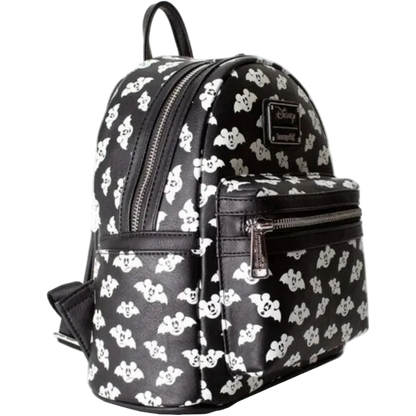 Black backpack with white floral pattern on a white background