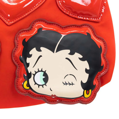 Red bag with a cartoon character face on a white background