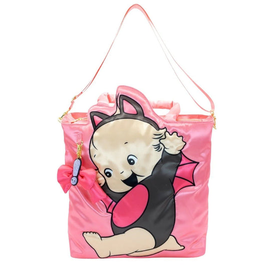 Kewpie Black Bat Puffy Tote Bag with Ribbon Charm - alternate view 2