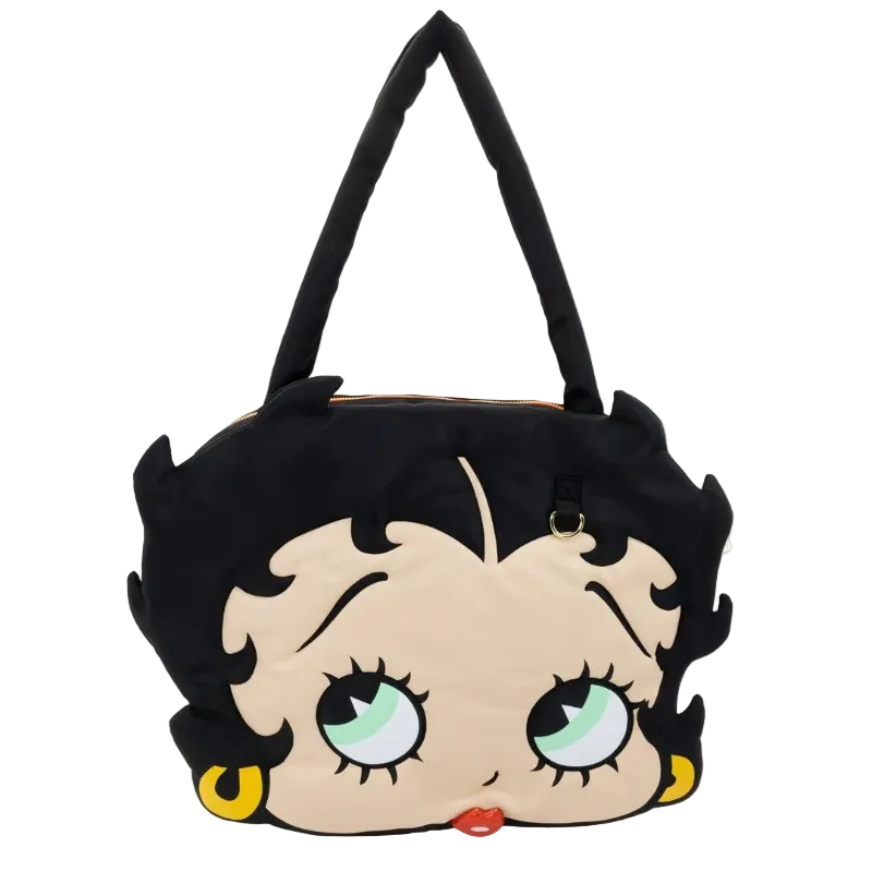 Cartoon character bag with a black hairdo on a white background