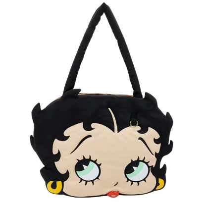 Cartoon character bag with a black hairdo on a white background