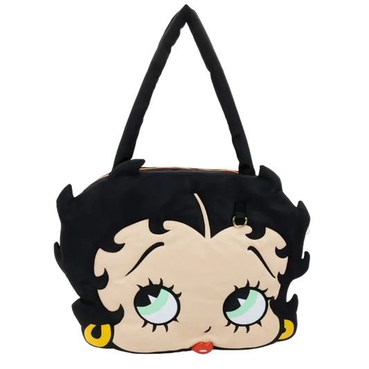 Cartoon character bag with a black hairdo on a white background