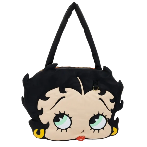 Cartoon character bag with a black hairdo on a white background