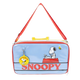Snoopy-themed bag with a red strap and blue body featuring cartoon characters.