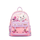 A pink and purple Disney backpack featuring Marie the cat character on the front, with floral patterns and gold-tone hardware, shown against a plain white background.