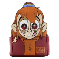A Disney Loungyfi character backpack featuring a stylized cartoon face with orange hair, large eyes, and a red-brown body, shown on a plain white background.