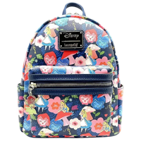 Backpack with colorful Disney-themed design on a white background