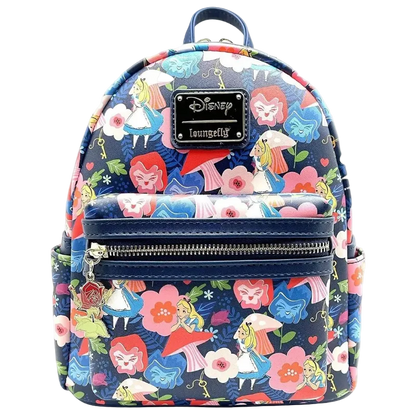 Backpack with colorful Disney-themed design on a white background