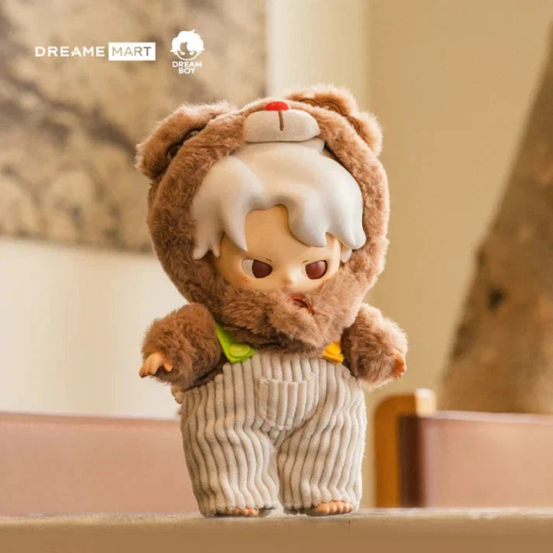Stuffed toy with bunny ears and a neutral expression on a blurred background