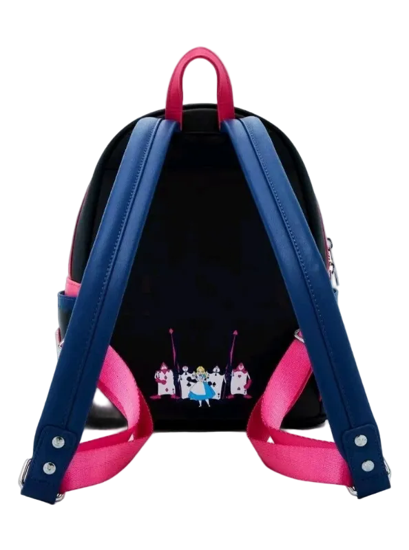 Backpack with pink and blue straps on a white background