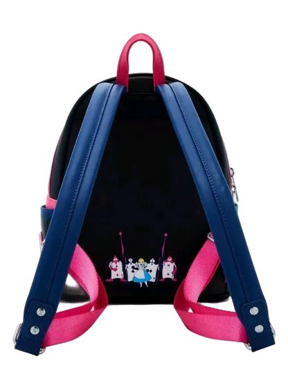 Backpack with pink and blue straps on a white background