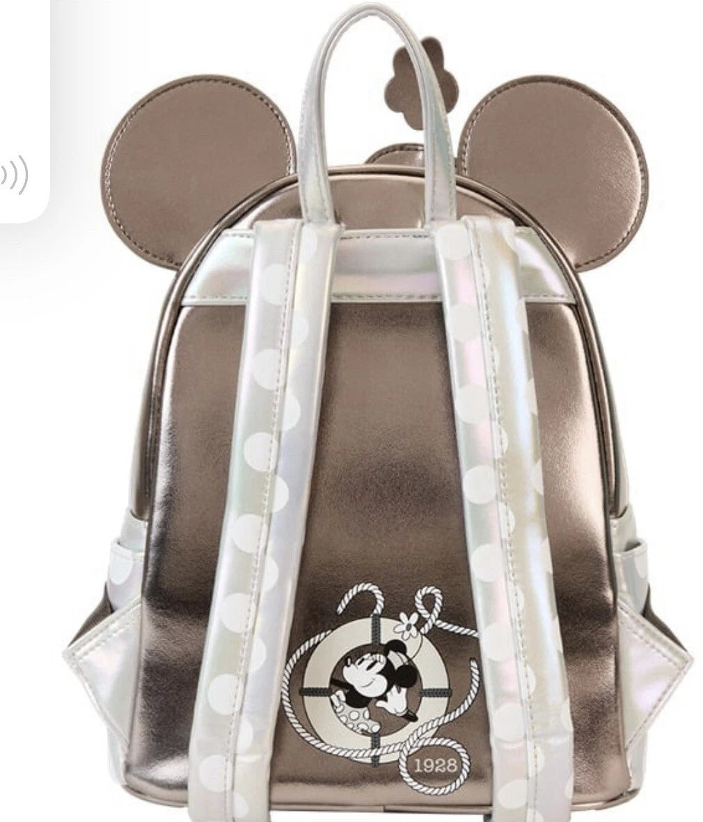 Loungefly D23 2024 Steamboat Willie Platinum Minnie Mouse Mini Backpack