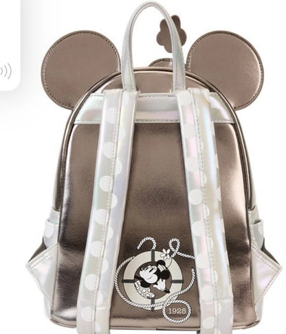 Loungefly D23 2024 Steamboat Willie Platinum Minnie Mouse Mini Backpack