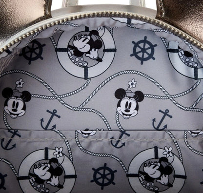Loungefly D23 2024 Steamboat Willie Platinum Minnie Mouse Mini Backpack