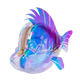 Iridescent fish-shaped pouch on a white background