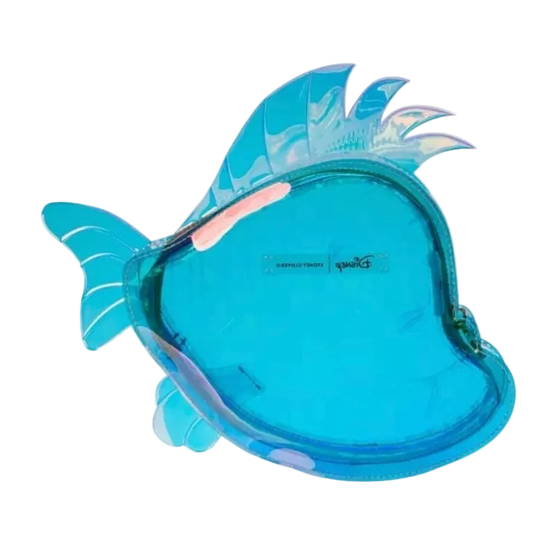Blue fish-shaped pool float on a white background