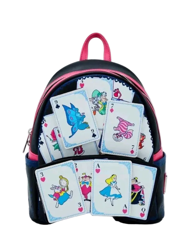 Backpack with playing card designs on a white background