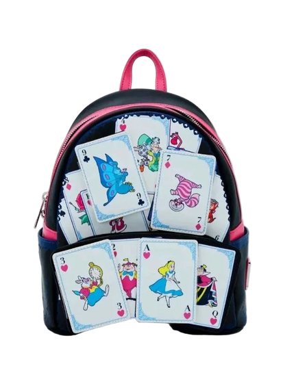 Backpack with playing card designs on a white background