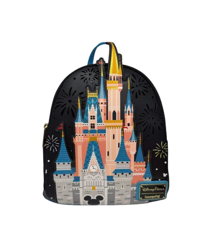 Backpack with Disney castle design on a white background