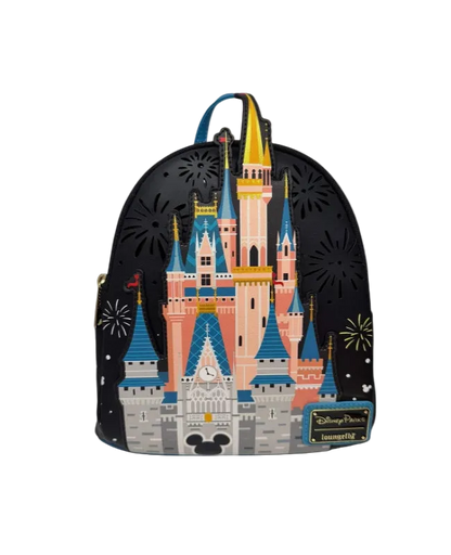 Backpack with Disney castle design on a white background