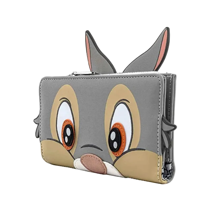 A gray and beige cartoon character wallet with large eyes and pointed ears, shown on a plain white background.
