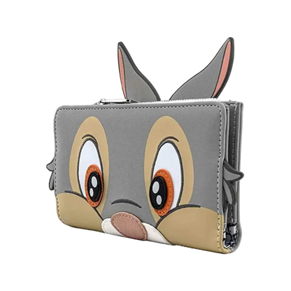A gray and beige cartoon character wallet with large eyes and pointed ears, shown on a plain white background.